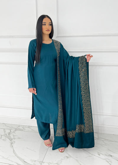 SMR3118- Teal - Wool winter suit Suit 2024 - Memsaab Online