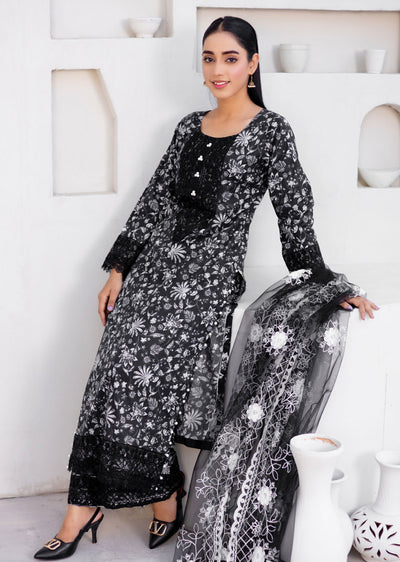 RGZ4004 Readymade Black/White Pearl Lawn Suit - Memsaab Online