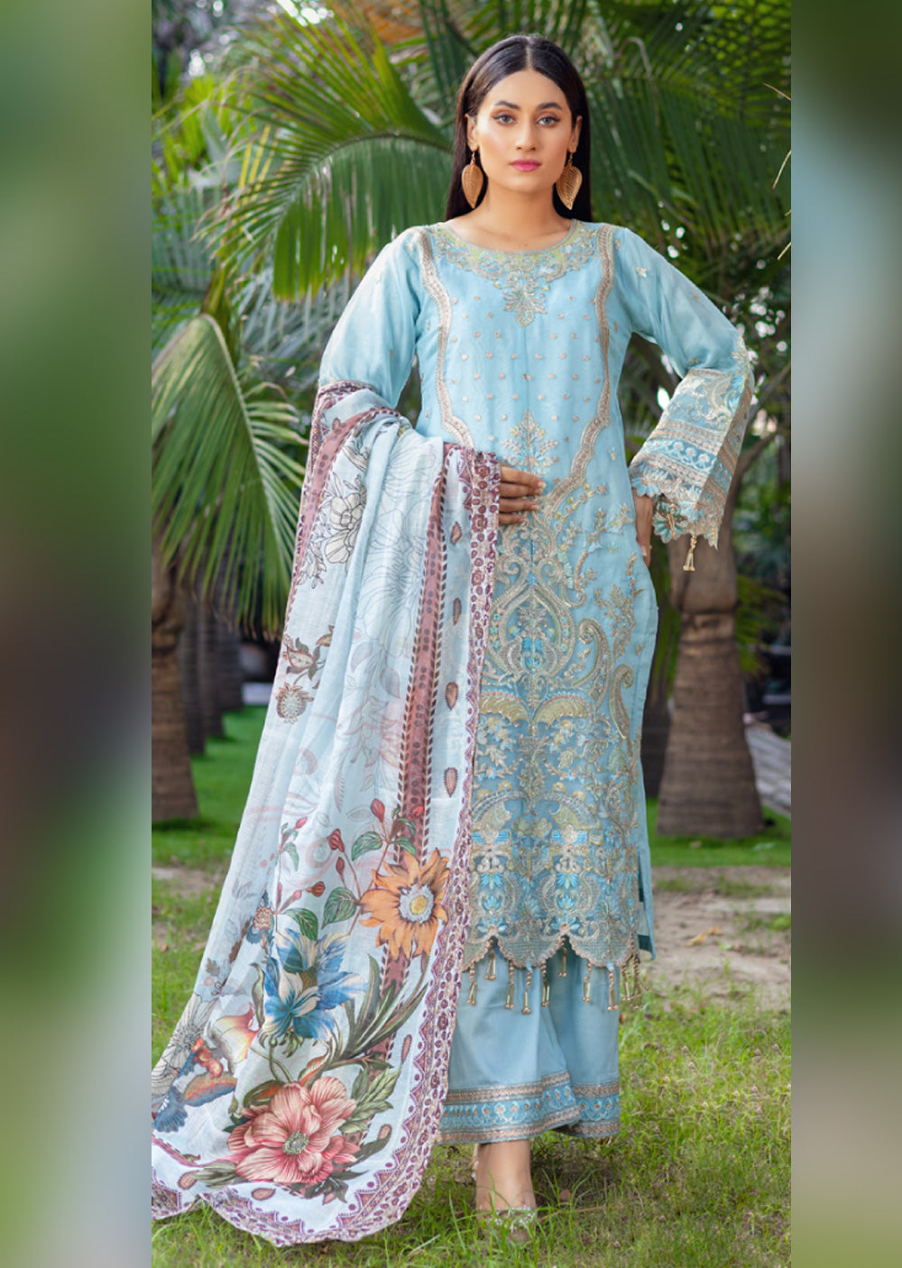 RYJ-04 - Readymade - Rangz Organza Embroidered Suit 2025 - Memsaab Online