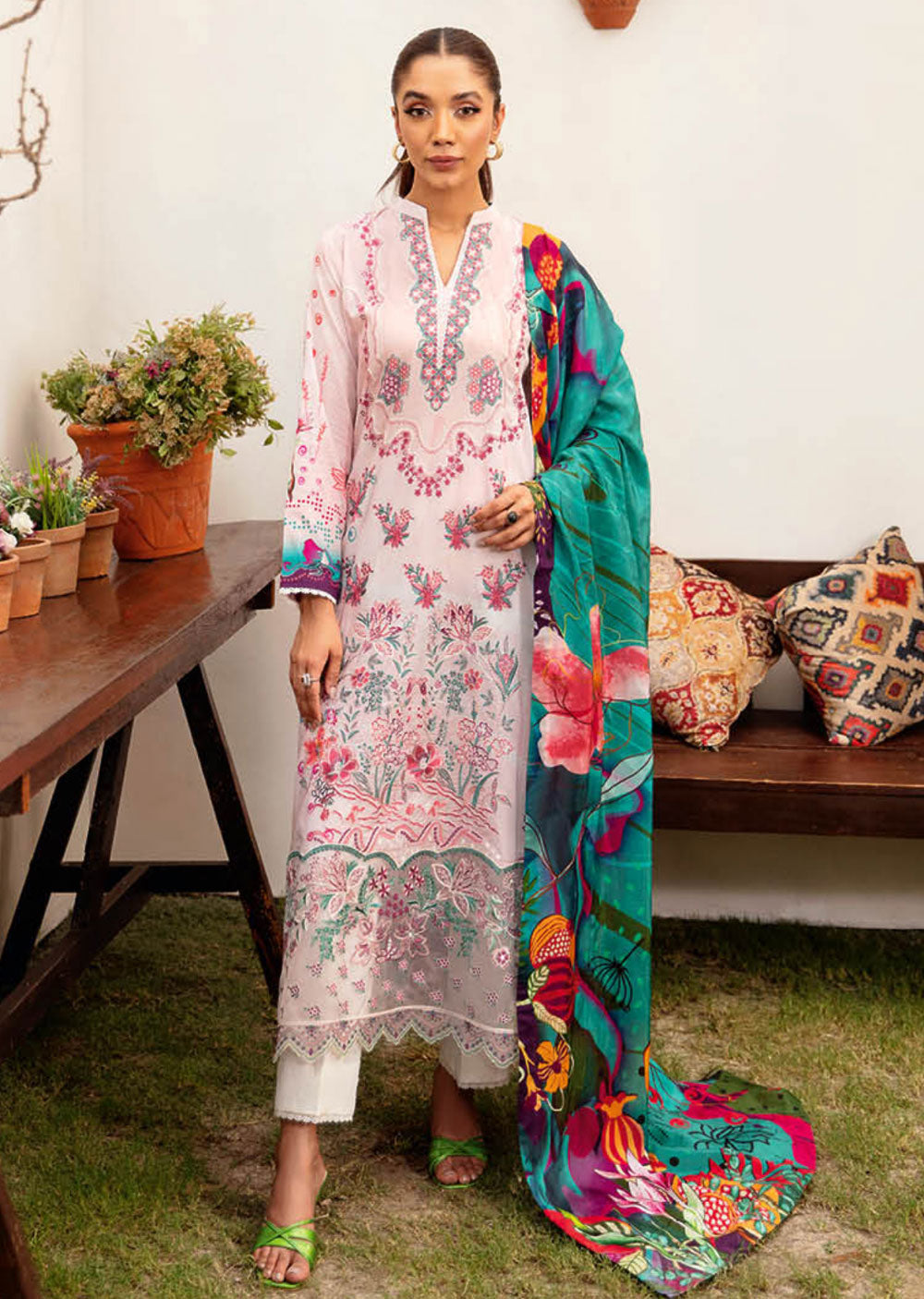 L-1204-R - Readymade - Ramsha Mashaal Luxury Lawn Vol 12 2024 - Memsaab Online