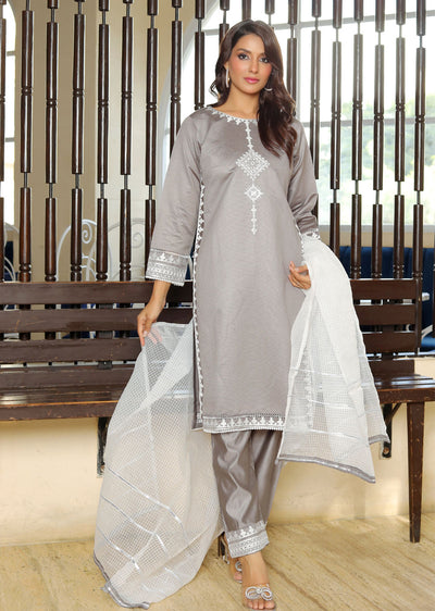 KLD303 Aynoor - Grey Readymade Khadi Net Suit - Memsaab Online