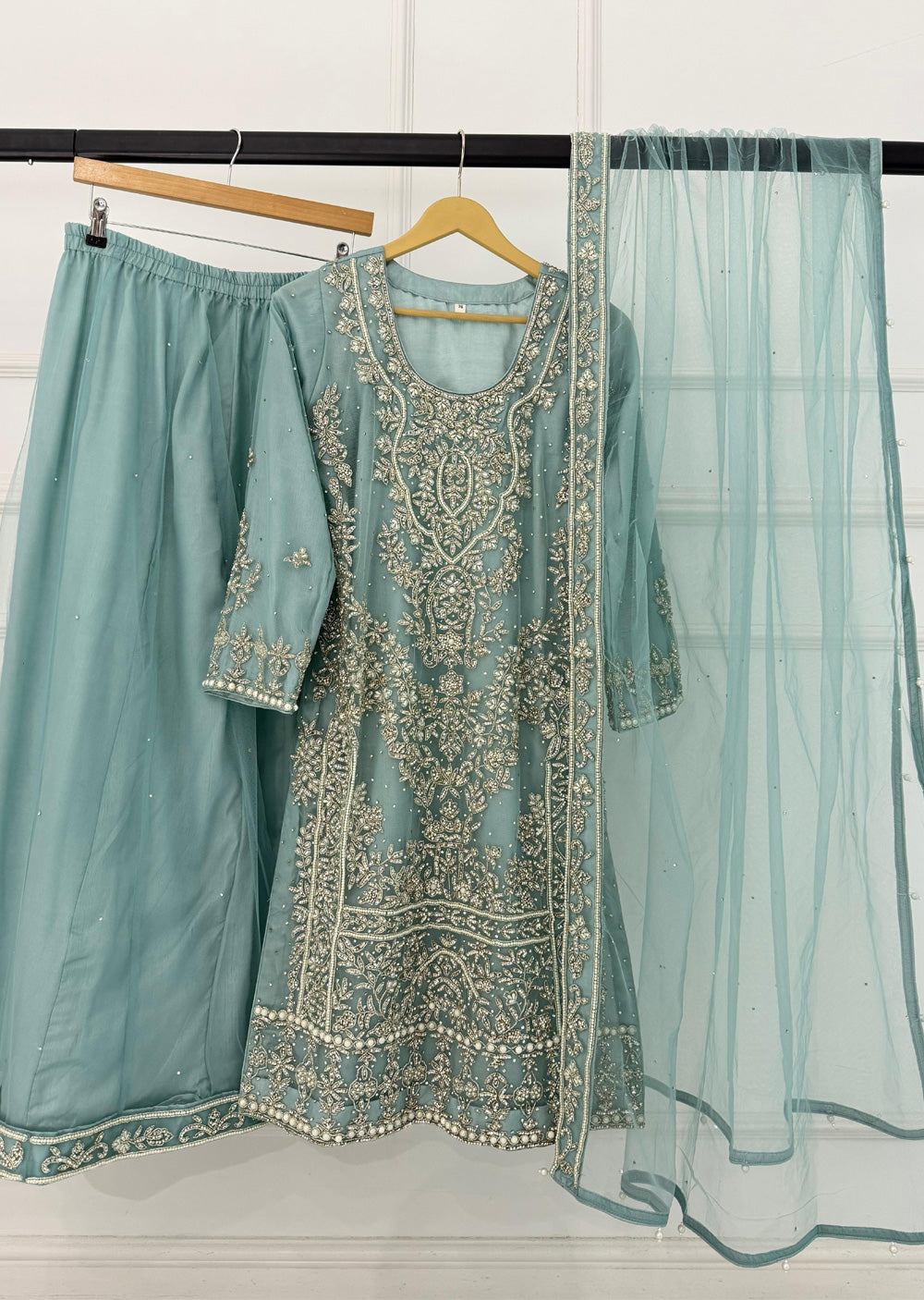 RH2111 Aaina - Aqua Fancy Net Outfit - Memsaab Online