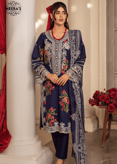 HSS-200 - Readymade - Cambric Royal Blue Embroidered Suit - Memsaab Online