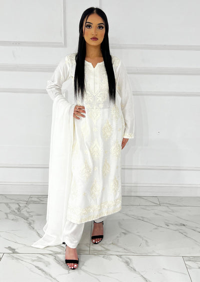 HK295 - White - Mummy n Me Linen Outfit - Memsaab Online