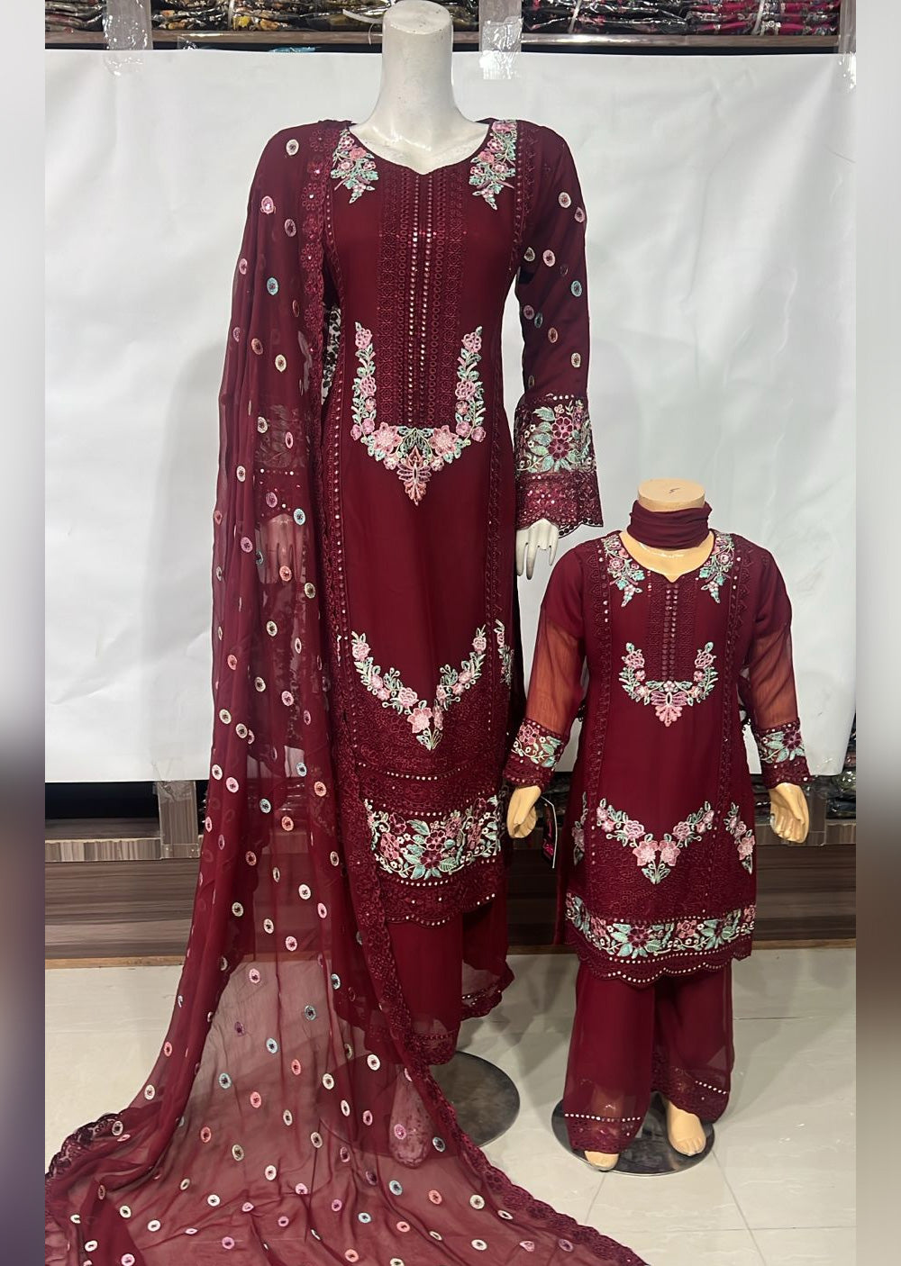 SHAZ9007 Chiffon Embroidered Mummy n Me Suits - Memsaab Online