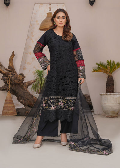 ANI101 Black readymade Chickenkari Suit - Memsaab Online