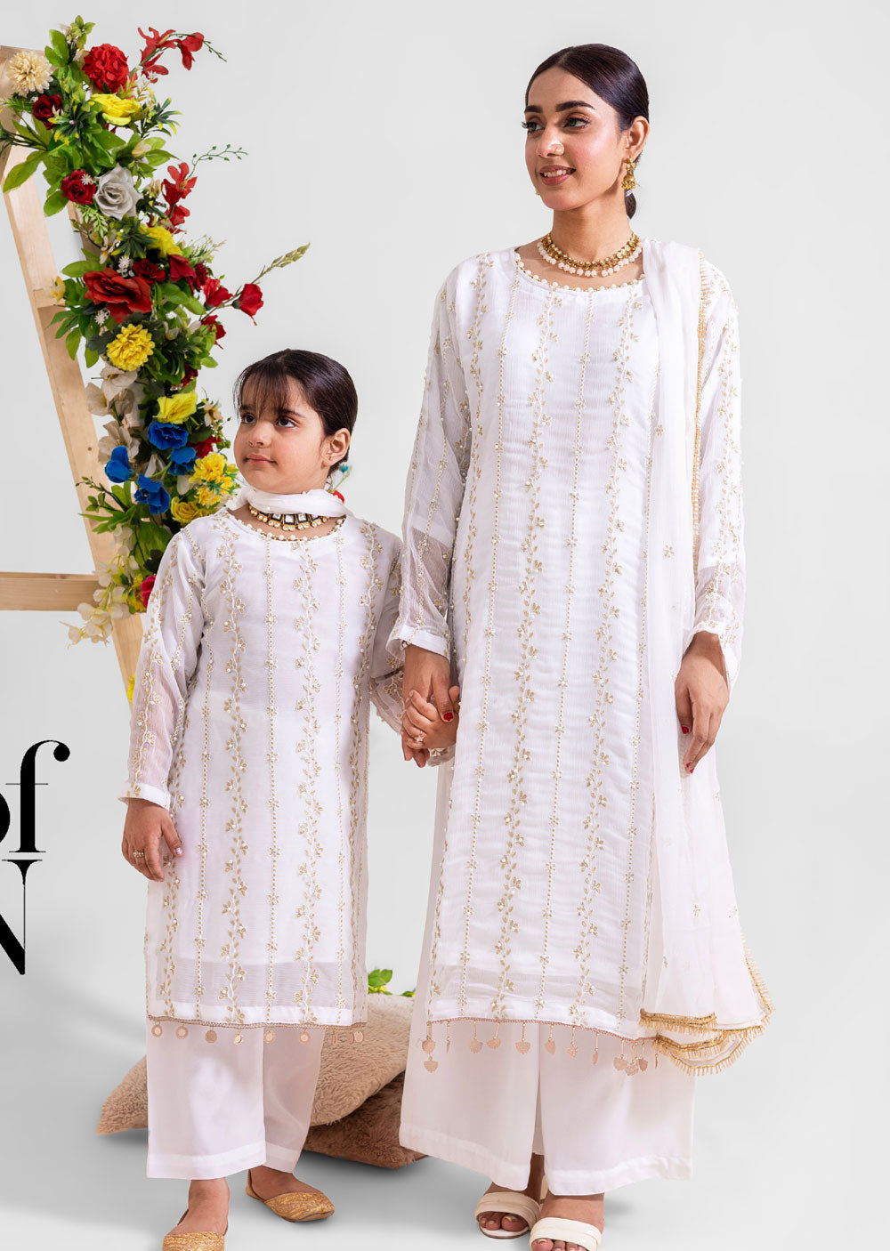 RGZ3001 Readymade White Mummy & Me Chiffon Suit - Memsaab Online