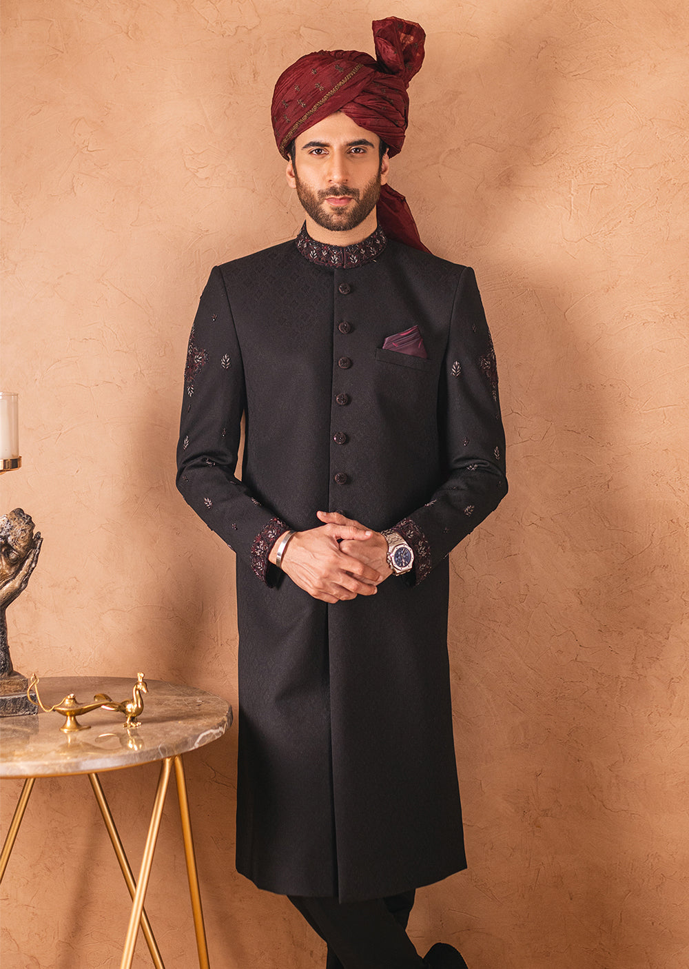 SHR-04 - Black - Readymade Mens Sherwani 2024 - Memsaab Online