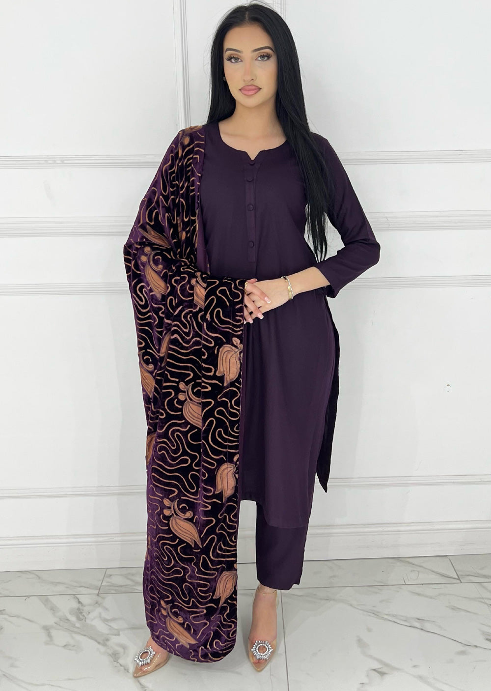 ASBC-01 - Purple - Readymade Dhanak with Palachi Shawl Suit - Memsaab Online