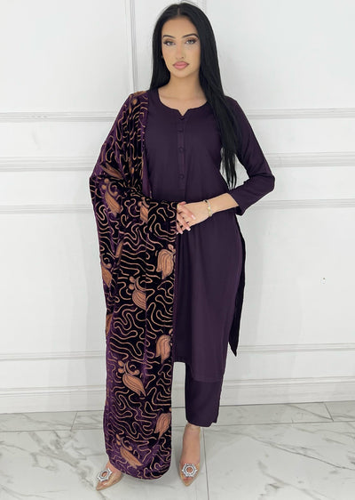 ASBC-01 - Purple - Readymade Dhanak with Palachi Shawl Suit - Memsaab Online