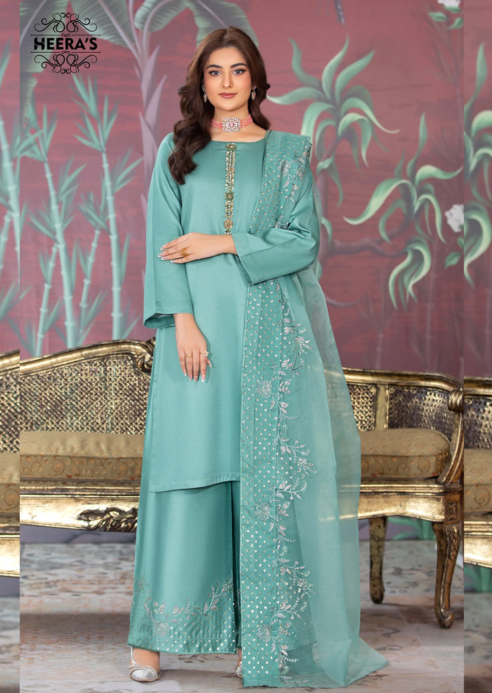 HSS-159 - Readymade Heeras Regal Green Suit - Memsaab Online