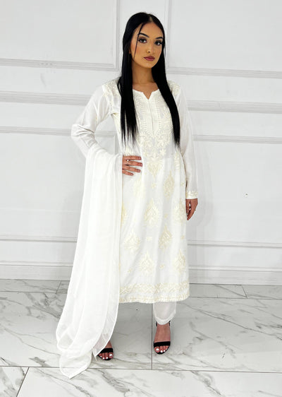 HK295 - White - Mummy n Me Linen Outfit - Memsaab Online