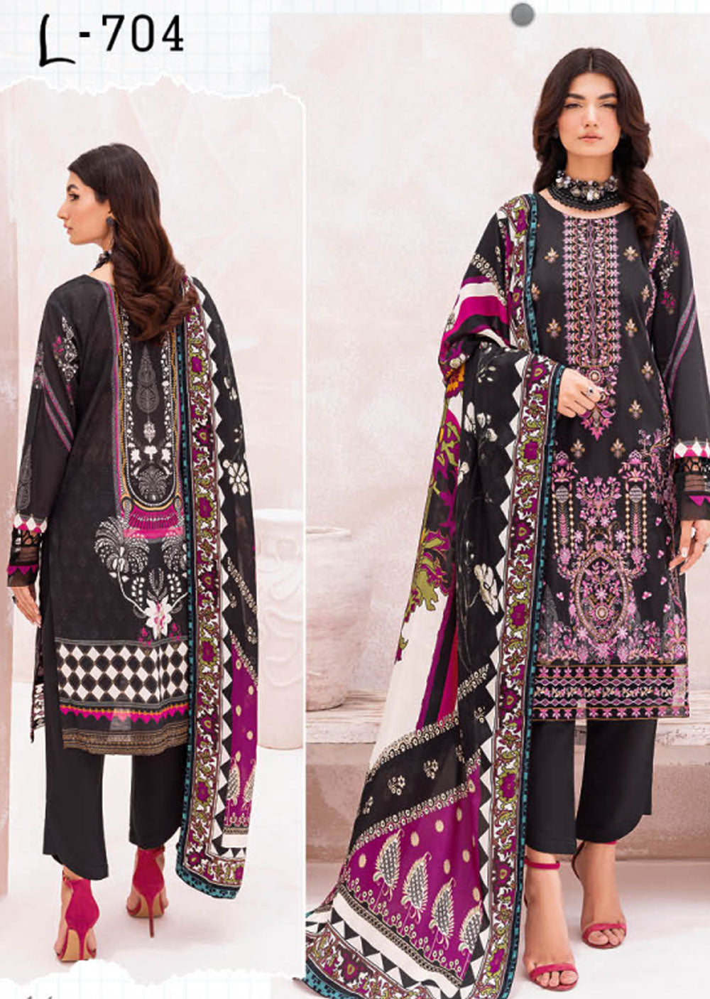 L-704 - Unstitched - Ramsha Mashaal Luxury Lawn Vol - 07 2023 - Memsaab Online