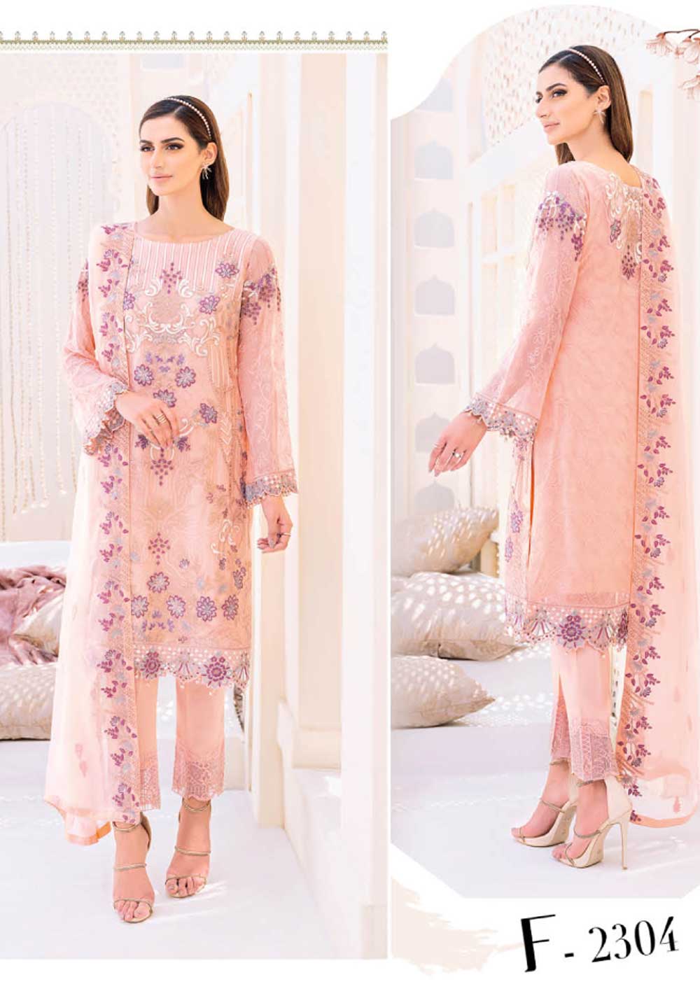 Latest new arrival of Pakistani salwar kameez chiffon designer Ramsha embroidered dress made on custom online order