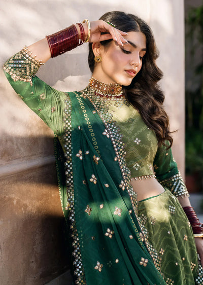 IZKN-04 - Green Readymade - Bandhani Chiffon Collection by Iznik 2025 - Memsaab Online