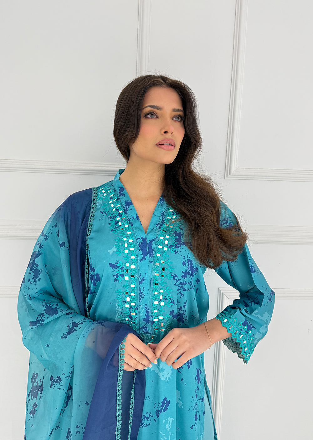 SMR3102 Yumna - Teal Readymade Silk Suit - Memsaab Online