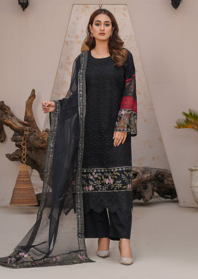 ANI101 Black readymade Chickenkari Suit - Memsaab Online