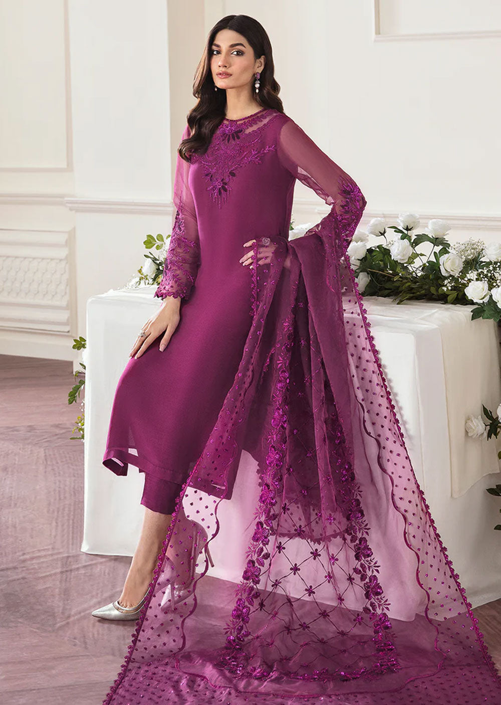 UF-291 - Readymade - Baroque Embroidered Chiffon Suit 2024 - Memsaab Online