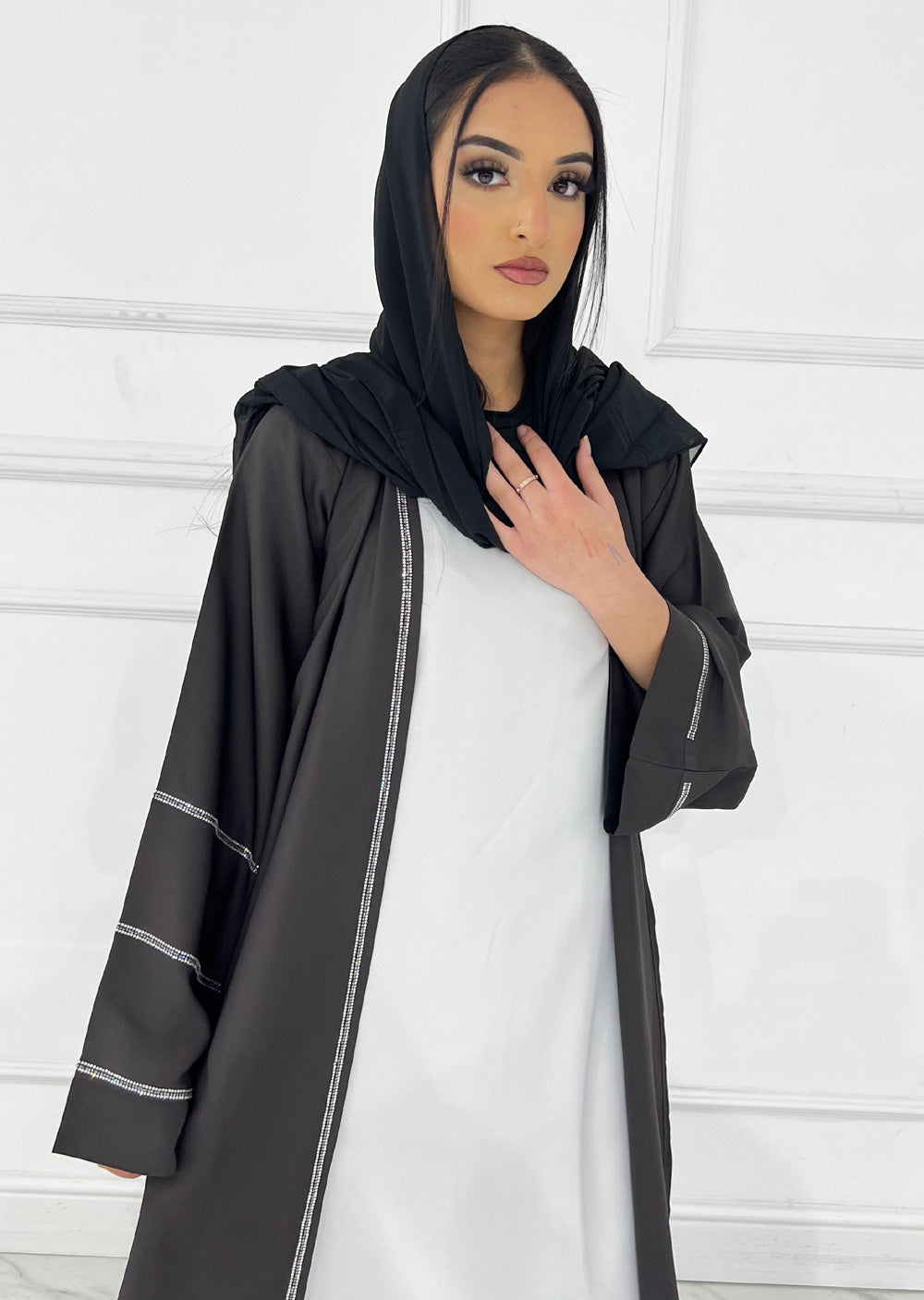 ASL-56 -Ayesha - Black Ladies Fancy Abaya - Memsaab Online