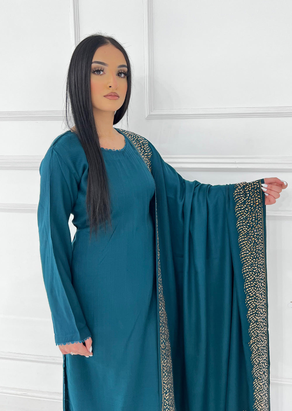 SMR3118- Teal - Wool winter suit Suit 2024 - Memsaab Online