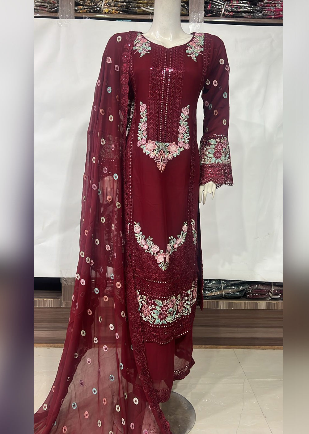 SHAZ9007 Chiffon Embroidered Mummy n Me Suits - Memsaab Online