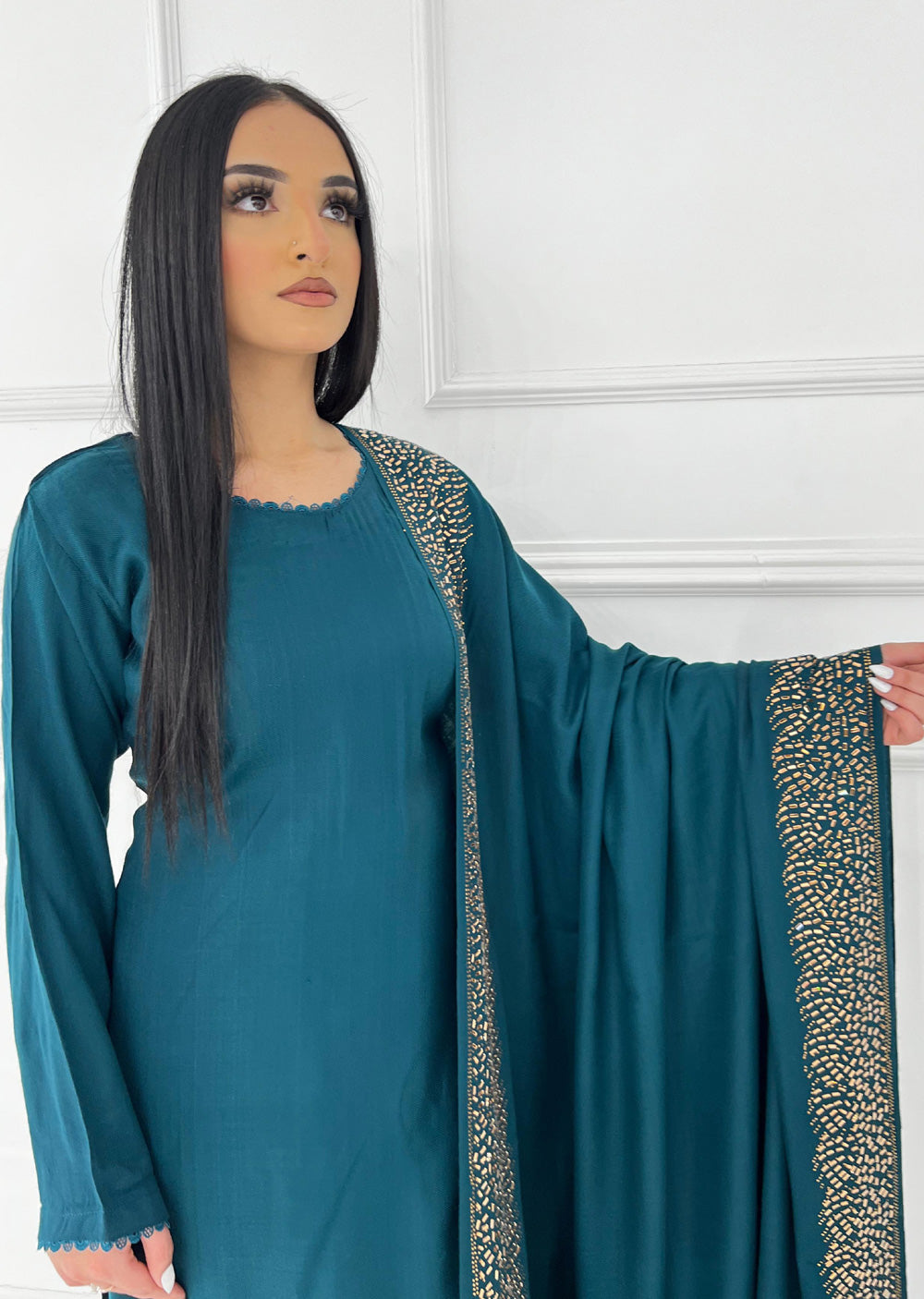 SMR3118- Teal - Wool winter suit Suit 2024 - Memsaab Online