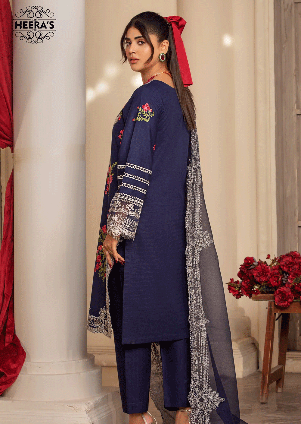 HSS-200 - Readymade - Cambric Royal Blue Embroidered Suit - Memsaab Online