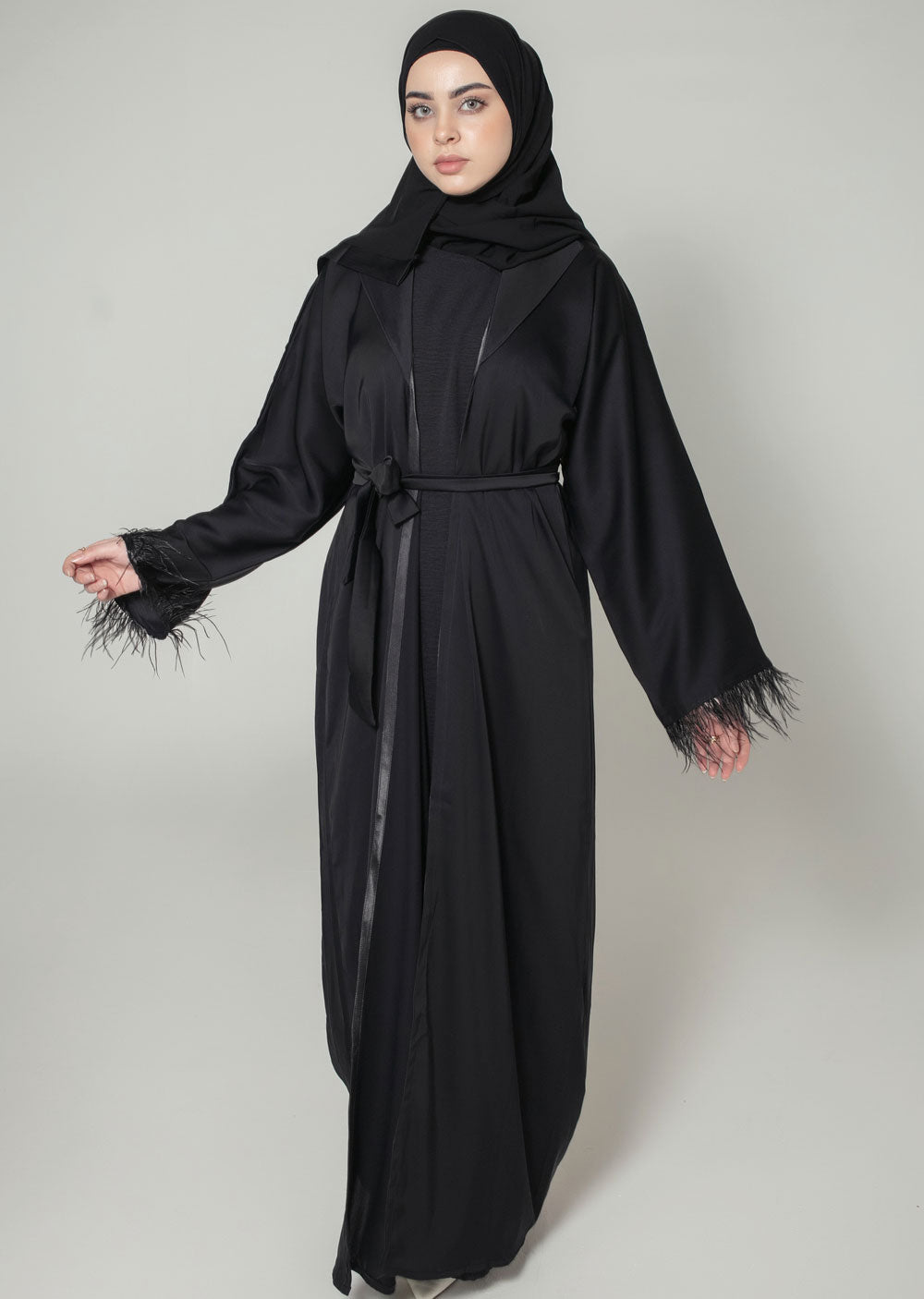 DSL-12 Hanna -Black Jacket Style Abaya Set - Memsaab Online