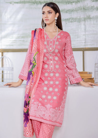 AMT5104 - Pink Readymade Linen Shawl Suit - Memsaab Online