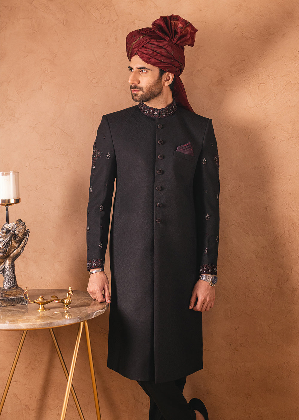 SHR-04 - Black - Readymade Mens Sherwani 2024 - Memsaab Online