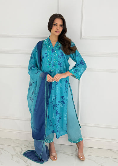 SMR3102 Yumna - Teal Readymade Silk Suit - Memsaab Online