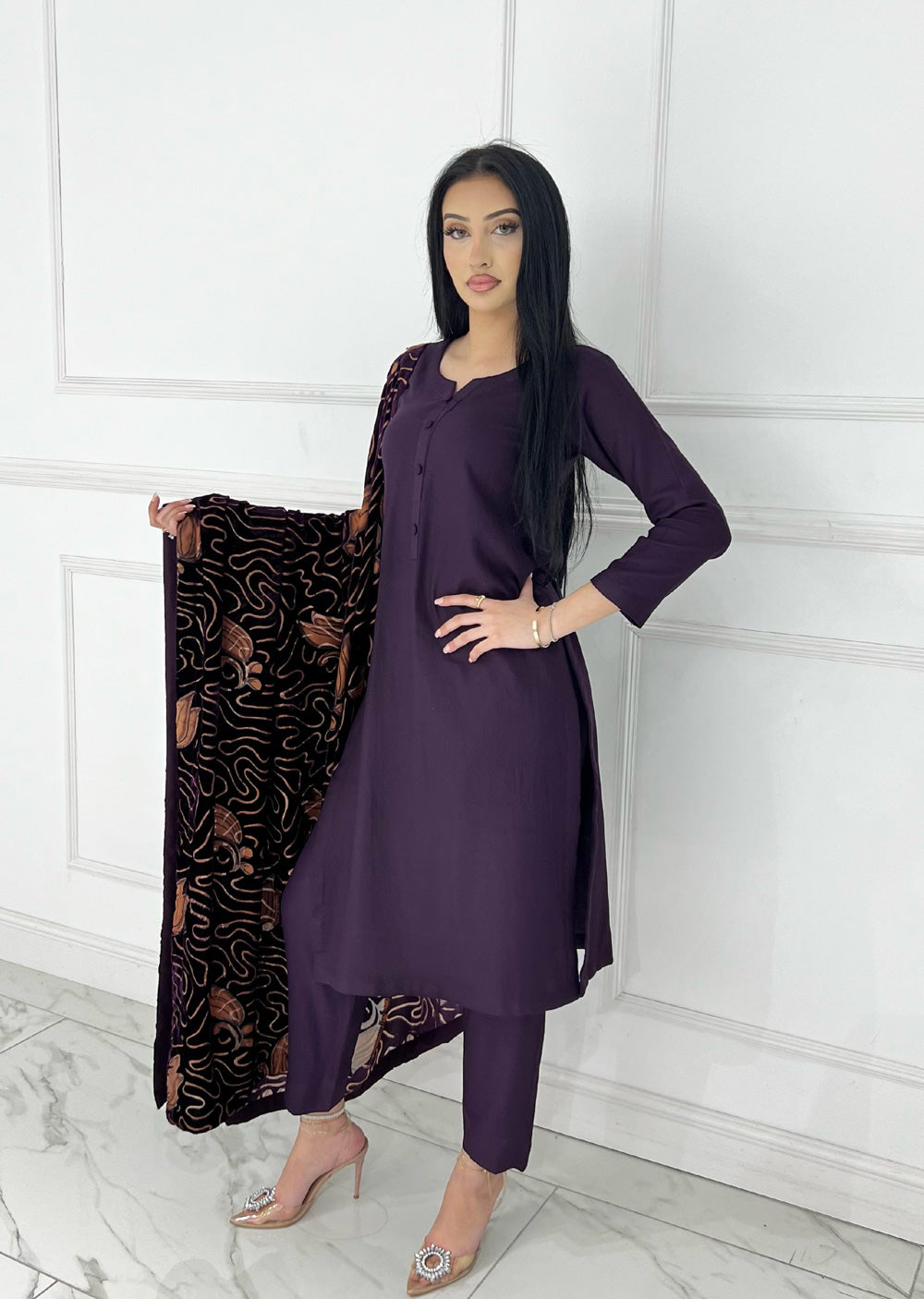 ASBC-01 - Purple - Readymade Dhanak with Palachi Shawl Suit - Memsaab Online