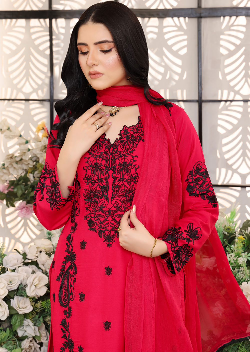 HK246 Rainma - Hot Pink Readymade Linen Suit - Memsaab Online