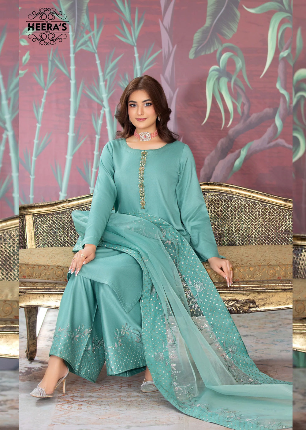 HSS-159 - Readymade Heeras Regal Green Suit - Memsaab Online