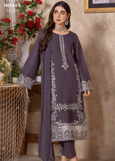 HSS-163 - Readymade - Classic Dhanak Delight Embroidered Suit by Heeras - Memsaab Online