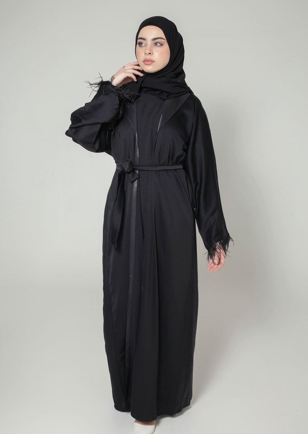 DSL-12 Hanna -Black Jacket Style Abaya Set - Memsaab Online