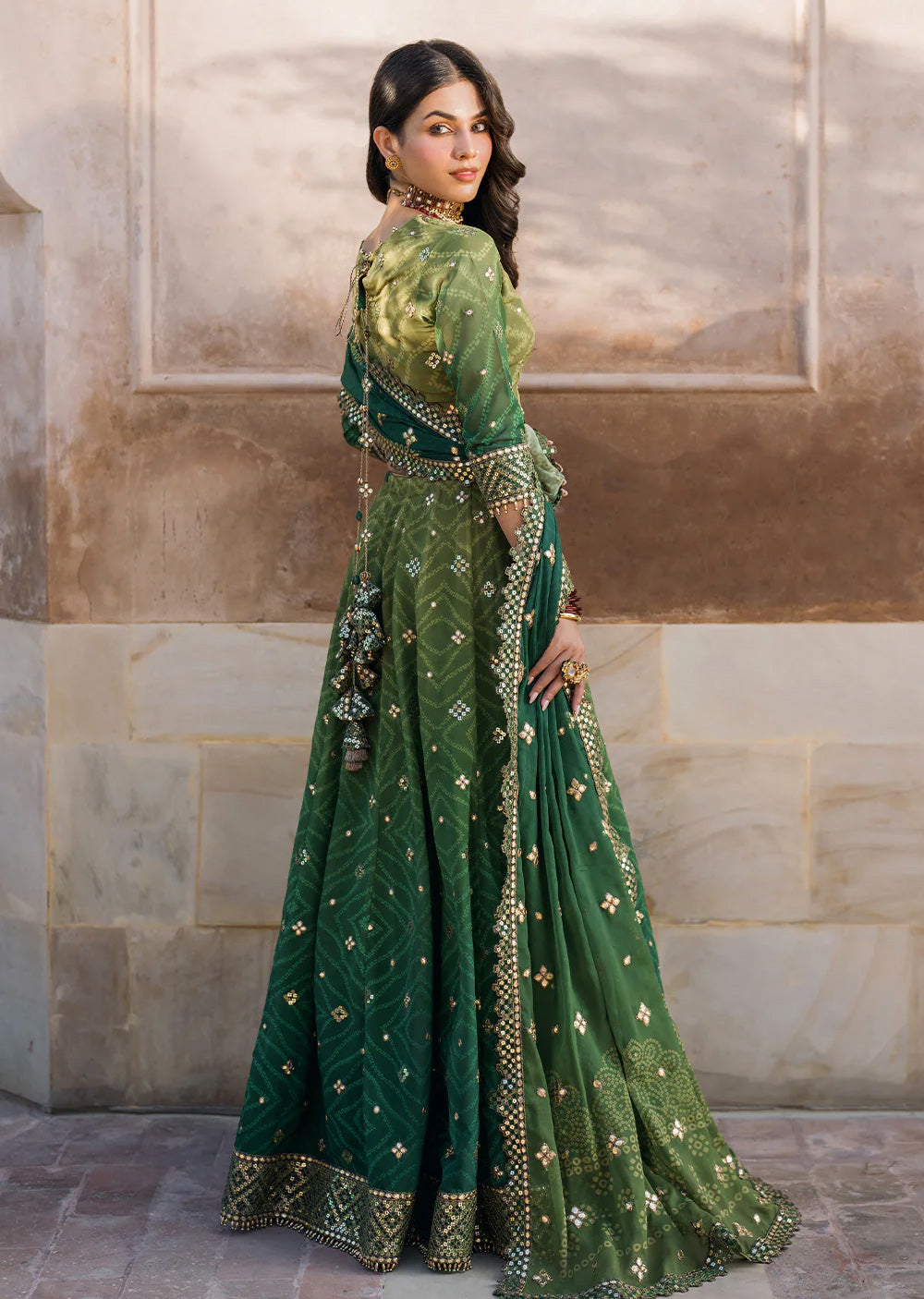 IZKN-04 - Green Readymade - Bandhani Chiffon Collection by Iznik 2025 - Memsaab Online