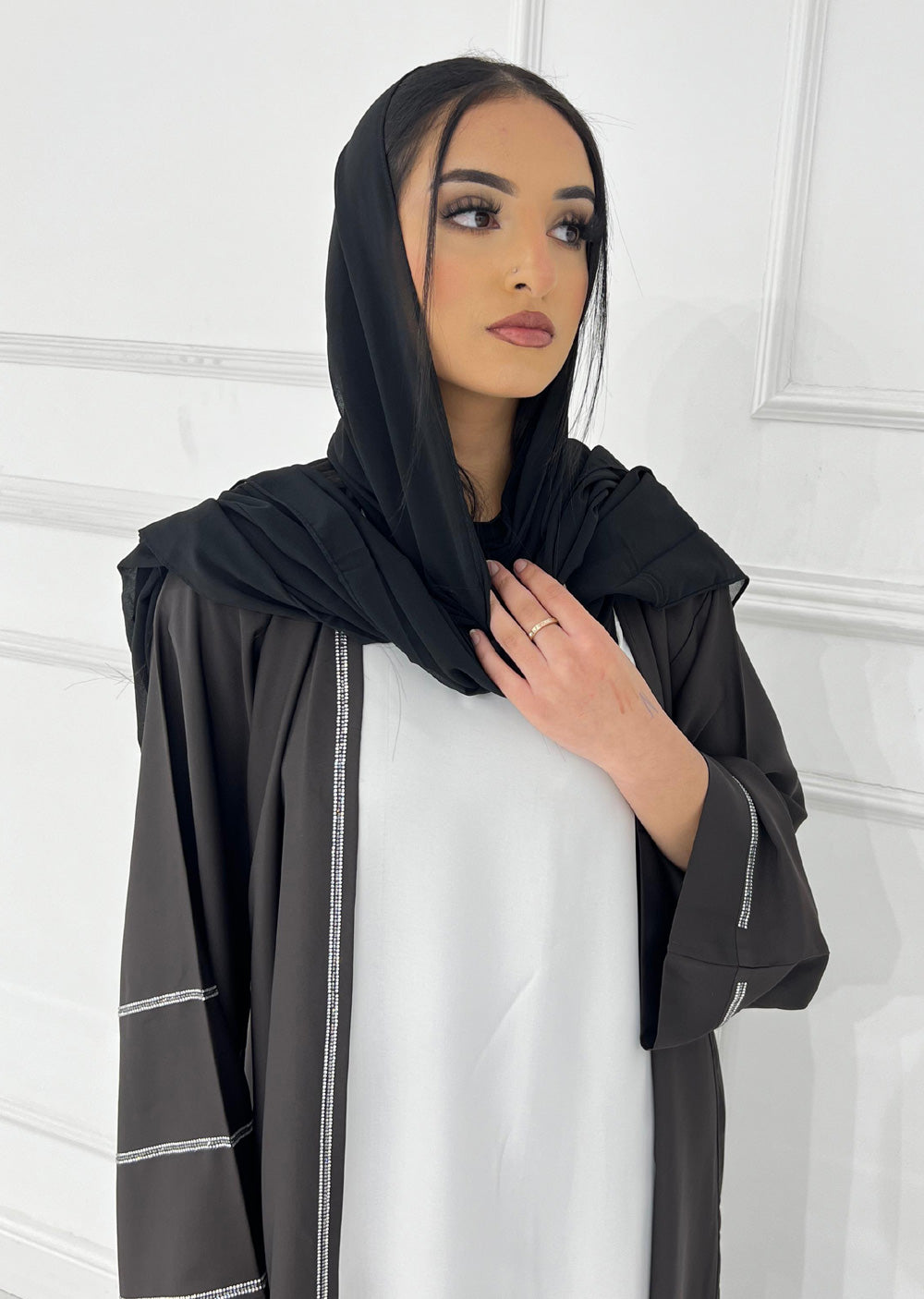 ASL-56 -Ayesha - Black Ladies Fancy Abaya - Memsaab Online