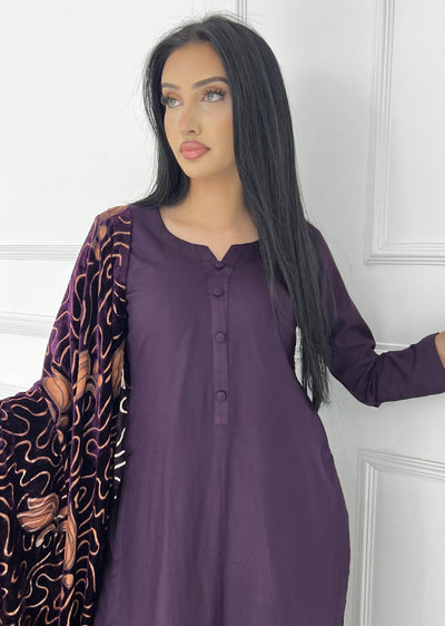 ASBC-01 - Purple - Readymade Dhanak with Palachi Shawl Suit - Memsaab Online