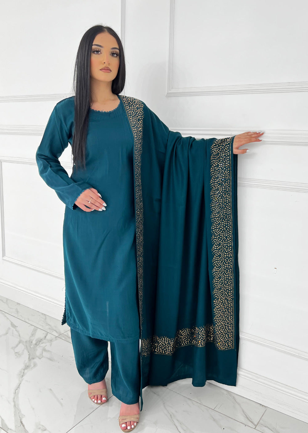 SMR3118- Teal - Wool winter suit Suit 2024 - Memsaab Online