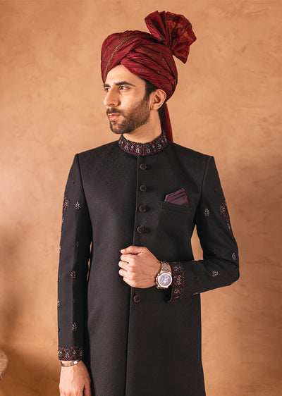 SHR-04 - Black - Readymade Mens Sherwani 2024 - Memsaab Online