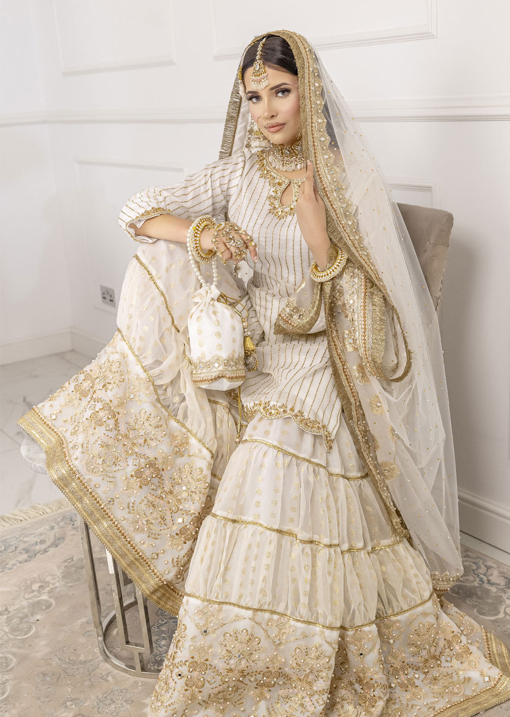 SRB1204 - Mallika - Off White Sehrish.B Designer - Memsaab Online