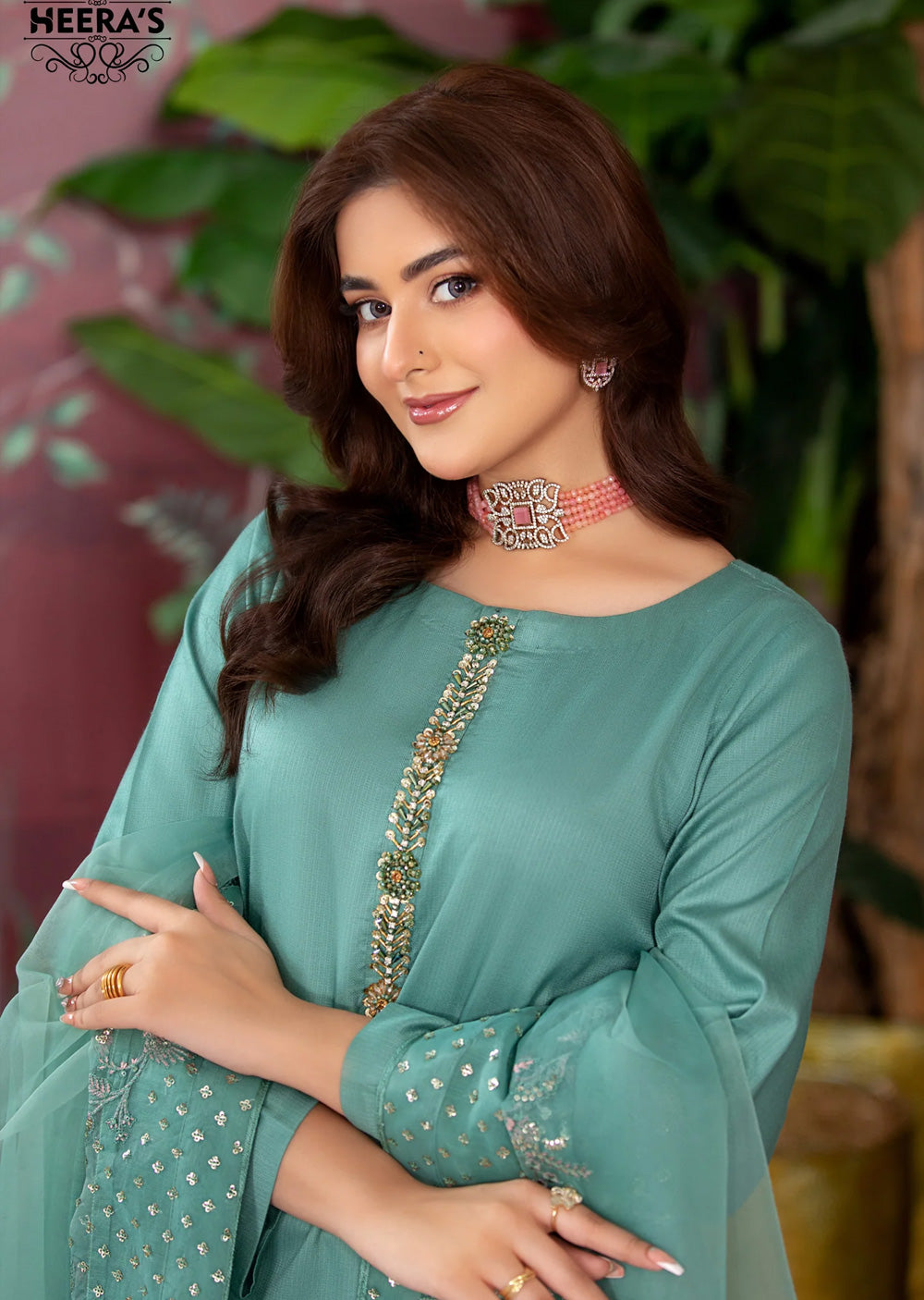 HSS-159 - Readymade Heeras Regal Green Suit - Memsaab Online