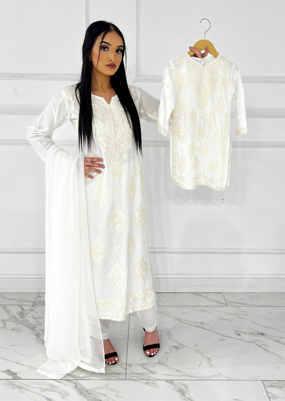 HK295 - White - Mummy n Me Linen Outfit - Memsaab Online