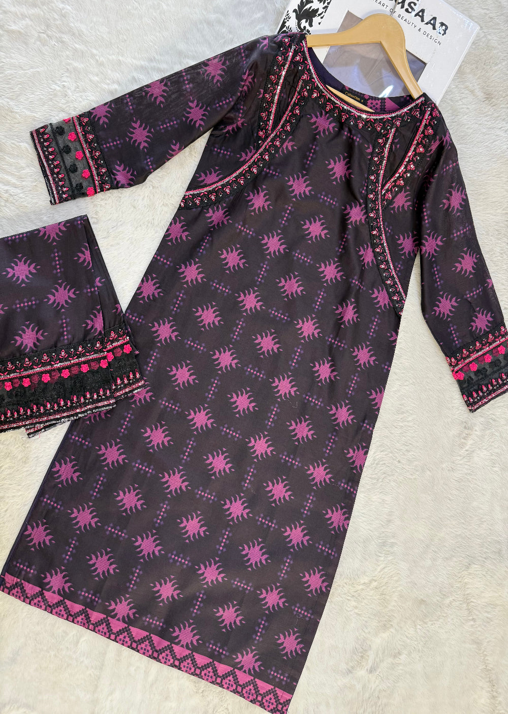 RBY-108 - RABIYA -Black Cotton 2 Piecce Co-ord Farshi - Memsaab Online
