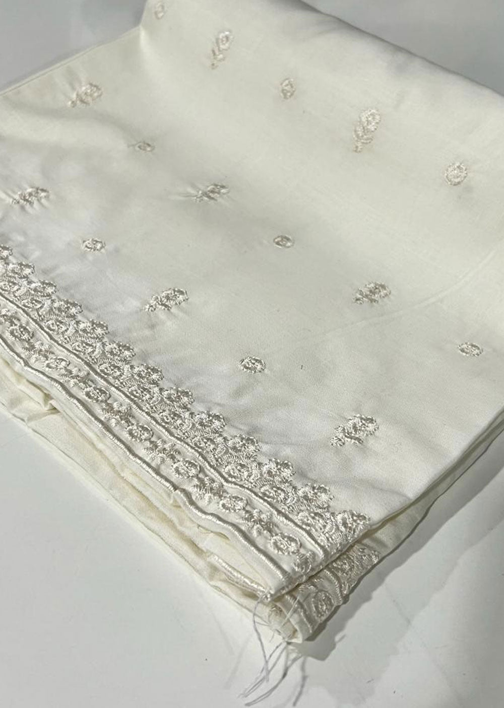 DXT508 Off White Cotton Embroidered Trousers - Memsaab Online