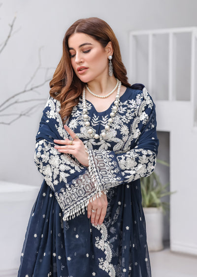 PS-0353 - Navy - Readymade Chiffon Suit 2025 - Memsaab Online