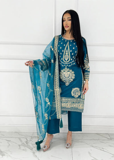 HSS-250 - Readymade Heeras linen Suit - Memsaab Online