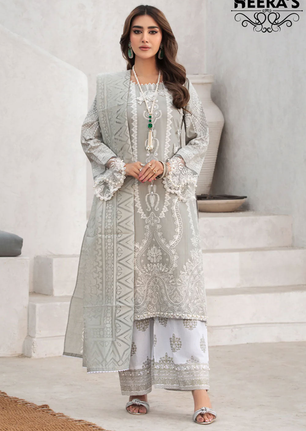 HSS-150 - Readymade Grey Cotton Suit - Memsaab Online