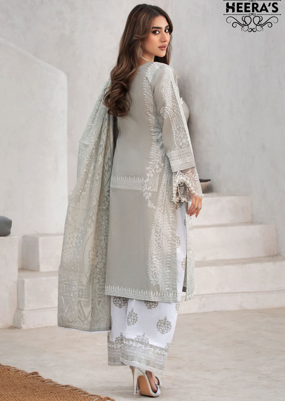 HSS-150 - Readymade Grey Cotton Suit - Memsaab Online